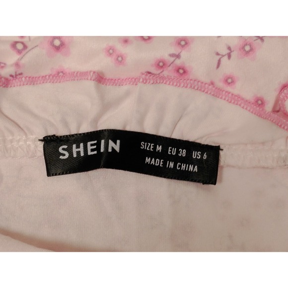 NWOT SHEIN Pink Floral Ruffle Tube Dress Women Size M Mini Bodycon - Picture 4 of 8